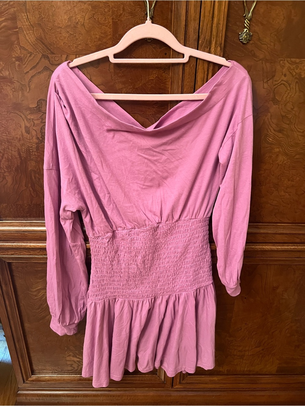 Free People Free-est Pink Long Sleeve Smocked Waist Dress